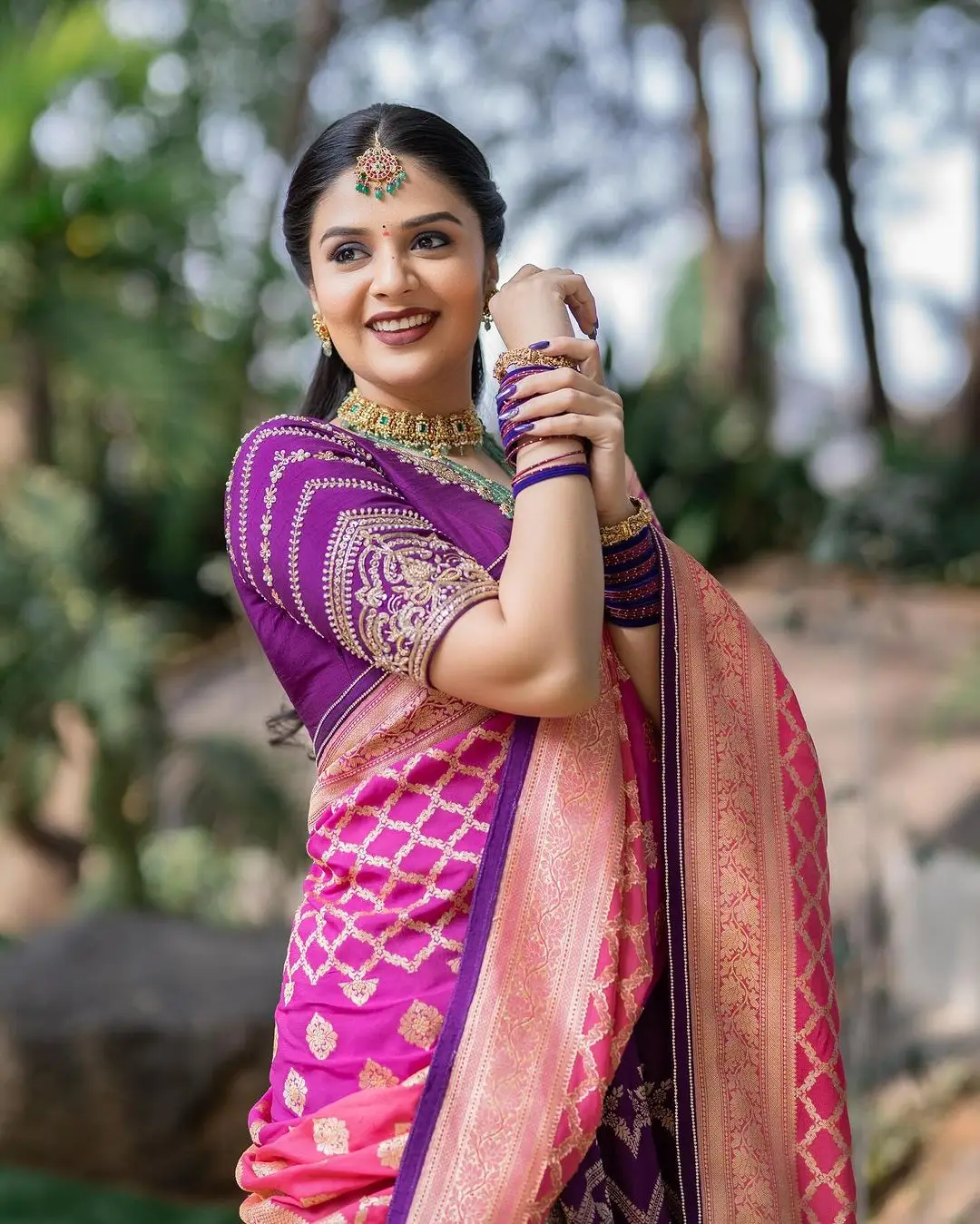 ETV Actress Sreemukhi in Violet Lehenga Choli